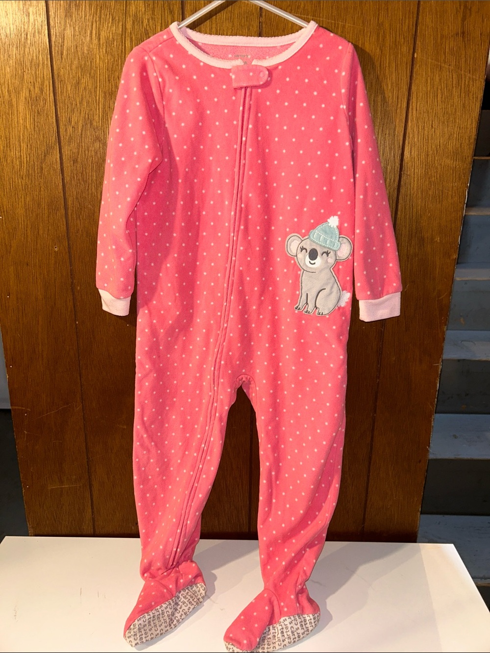 5/$20 Carter's | Pink Polka Dot Koala Footed One-Piece